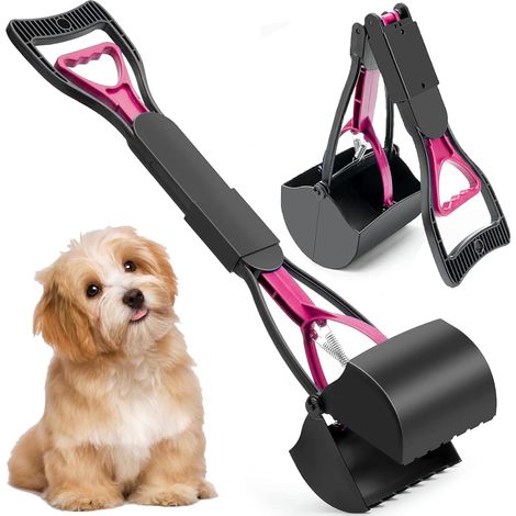 Poop Scoop, 45 cm Dog Poop Scoop with Long Solid Handle Serrated Pliers, Foldable Cleaning Pickup Poop Dog Clip for Dog and Cat Animal, Waste (Pink) (1/5)