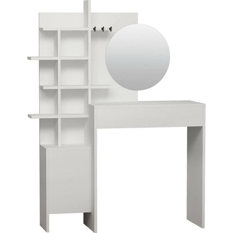 Console Pago, Miroir Inclus, 2 Étagères, 35x71.5x83h cm Blanc (1/3)