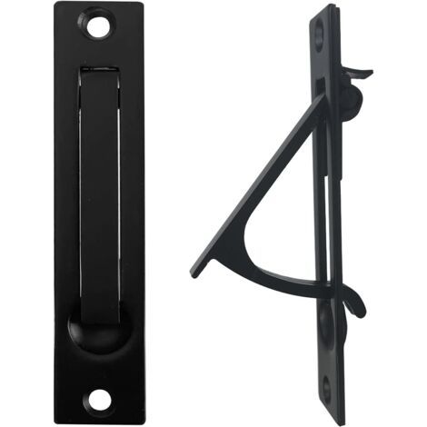 3 Pièces Poignée de porte coulissante escamotable,10 cm, Poignées à bords cachés,montage encastré,Noir (1/5)