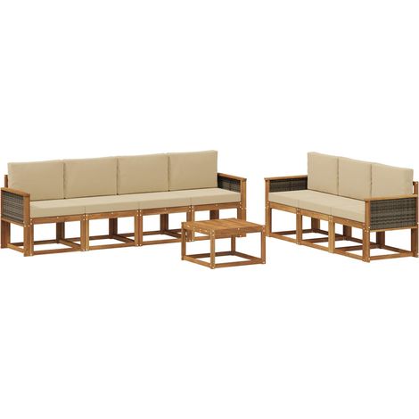 Outdoor Sofa Set 7 pcs Natural Solid Acacia Wood and Polyester vidaXL (1/5)