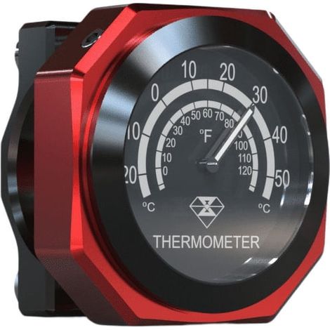Wasserdichtes Lenkerthermometer, Gehäuse aus roter Aluminiumlegierung, Anzeige in Celsius und Fahrenheit, geeignet für Motorradlenker. (1/5)