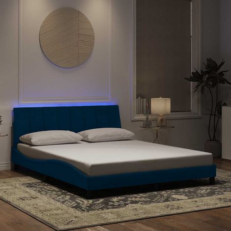 Cadre de lit avec LED bleu en velours, sommier à lattes, sans matelas 160 x 200 cm - PANGIVO (1/5)