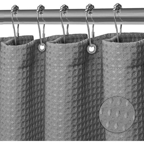 180X200CM Rideau de Douche Tissu Polyester Lavable en Machine Rideau Salle de Bain Baignoire s Imperméable Gaufre Gris (1/4)