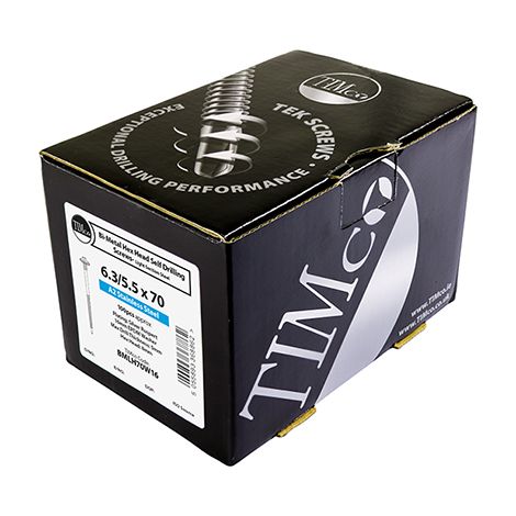 TIMCO Self-Drilling Light Section Composite Panel A2 Stainless Steel Bi-Metal Screws with EPDM Washer - 5.5/6.3 x 70 (1/2)