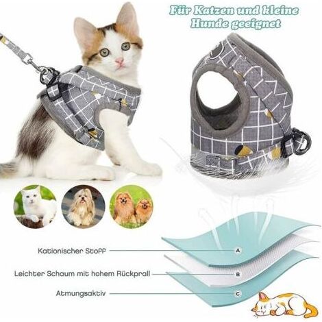 Harnais pour chat anti-évasion – Harnais réglable en polyester avec maille respirante – Boucle à dégagement rapide – Bande réfléchissante