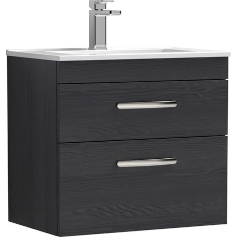 Nuie Athena Wall Hung 2-Drawer Vanity Unit with Basin-2 600mm Wide - Charcoal Black