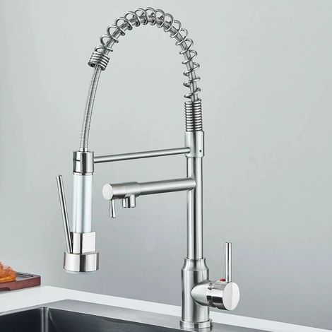 Grifo mezclador monomando giratorio para fregadero BOMCLAP 1 con rociador extraíble de 360°, accesorio de cocina, mezclador de agua caliente y fría (1/5)