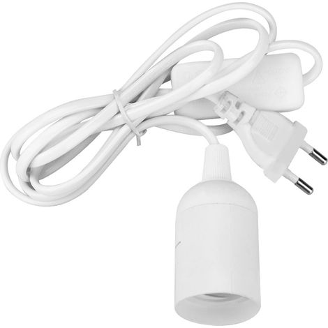 Douille Lampe Pendante E27 Avec Interrupteur Marche/Arrêt - Câble 180 cm - Tension 90-260 V - Prise UE - Blanc (1/5)