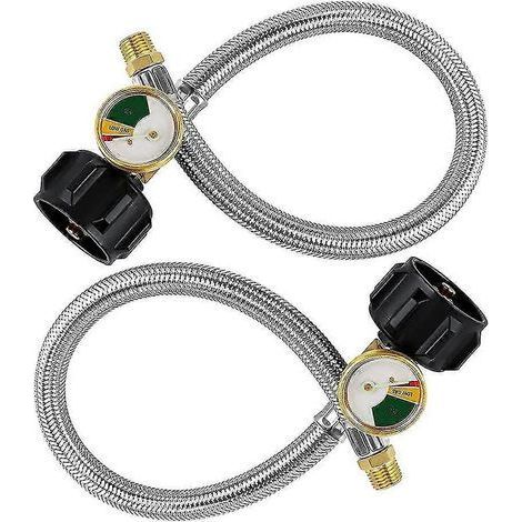 Tuyau de propane de 15 pouces pour VR avec manomètre pour réservoirs de 5 à 40 lb - Tuyau de propane tressé en acier inoxydable à raccord rapide (1/5)