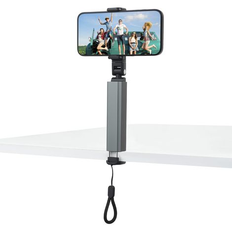 Support Telephone Bureau Aluminium Porte-Téléphone pour Voyages, Universel Portable Pliable 360° Articulation, Mini Format De Poche Support Telephone pour Voyage, Bureau, Cuisine (Gris) (1/5)