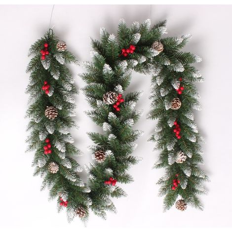 Coocheer – Guirlande de Noël artificielle 2,7m en PVC – Décoration intérieure et extérieure avec pommes de pin – Flexible pour fenêtres et escaliers