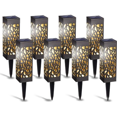 Lot de 8 lampes solaires extérieures blanc chaud, étanches, pour jardin, terrasse, pelouse, cour et trottoir (1/5)