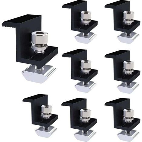 Lot de 8 Supports de Panneau Solaire de 30 mm Fixation Panneau Solaire Kit Panneau Solaire avec Batterie Réglables Convient pour Camping-Car, Toiture (Noir) (1/4)