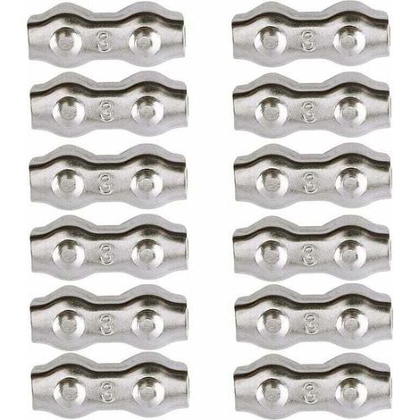 Kabelklemme, 3 mm Stahlkabelklemme, 12 Stück, Doppelkabelklemmen, Kabelclips aus Edelstahl 304, Kabelklemmen für 2 mm Drahtkabel, Wäscheleinenkabelklemme, AAFGVC (1/5)