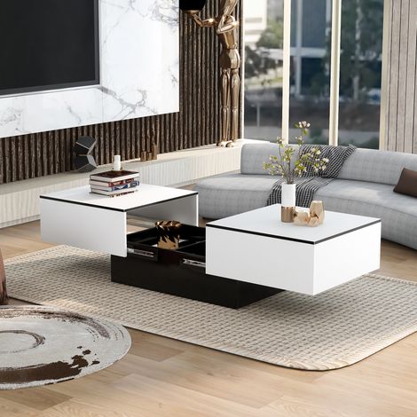 Universeller Sofatisch, Wohnzimmer £ Hochglanz mit ausziehbarem Tisch und Stauraum (wei)