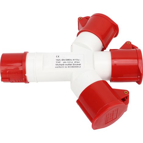 Prise industrielle étanche IP44, 1 entrée, 3 sorties, 4 broches 2P NE, prises multiples, 380-415 V (1/5)