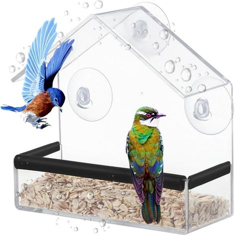 Fenster Vogelhaus mit Saugnäpfen, Transparentes Acryl Futterspender für Wildvögel