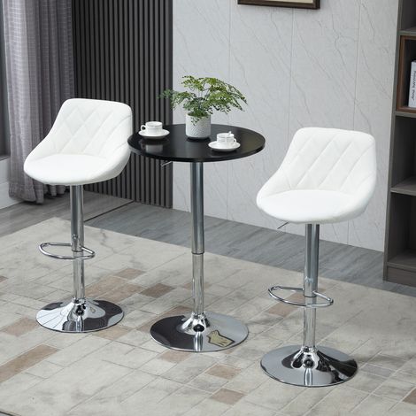 Lot de 2 tabourets de bar pivotants blancs, assise en similicuir, piétement métal, réglables en hauteur 83-104 cm, avec dossier et repose-pieds, design moderne 46x48 cm