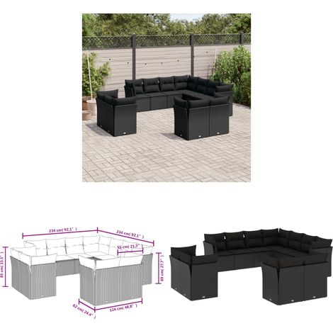11-tlg. Garten-Sofagarnitur mit Kissen Schwarz Poly Rattan - Gartensofas - Outdoor Möbel - Lounge Set - Gartenlounge - Rattan Sofa - Home & Living (1/3)