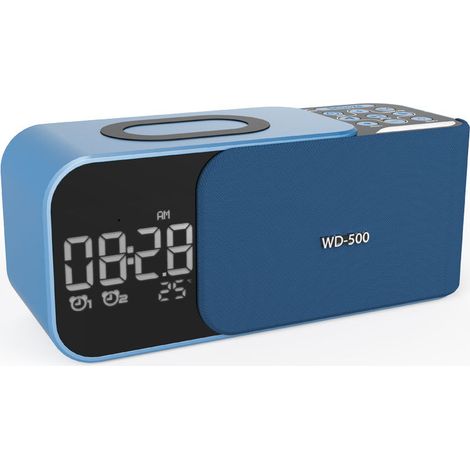 Chargeur sans fil 3 en 1, haut-parleur Bluetooth, radio-réveil double alarme pour chambre, réveil numérique Bluetooth pour chambre, 9 sons apaisants avec bruit blanc, radio FM 12/24 h avec fonction de (1/5)