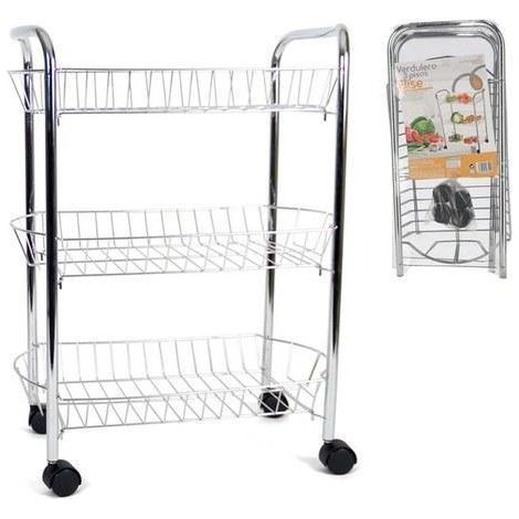 verdulero elise 3 pisos metal cromado 48x27x63 con ruedas giratorias negras