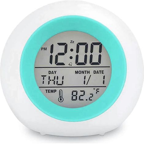 Réveil numérique pour enfants, veilleuse 7 couleurs, fonction snooze, détection de température, idéal pour réveiller les élèves. (1/5)