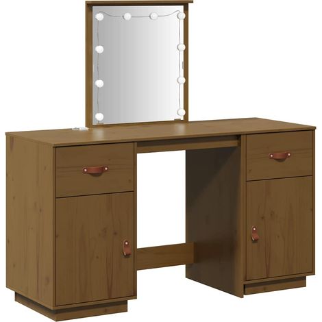Maison Exclusive - Set Toeletta con LED Marrone ambra in Legno Massello di Pino