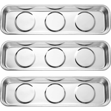 3 bandejas magnéticas para tuercas y tornillos, de acero inoxidable, para herramientas automotrices, mecánicas, tornillos y herramientas metálicas (22,6 x 6,5 cm) (1/5)