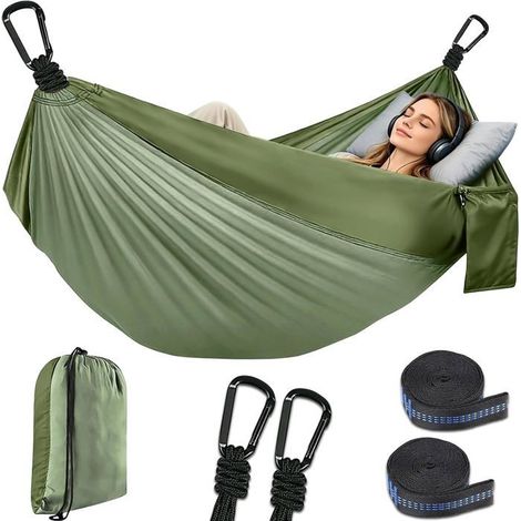Hamac D'Extérieur De Camping,Hamac Double 300X200Cm,Capacité De Charge 300 Kg,Nylon Parachute Respirant,Hamac De Voyage Ultr[CA32] (1/5)