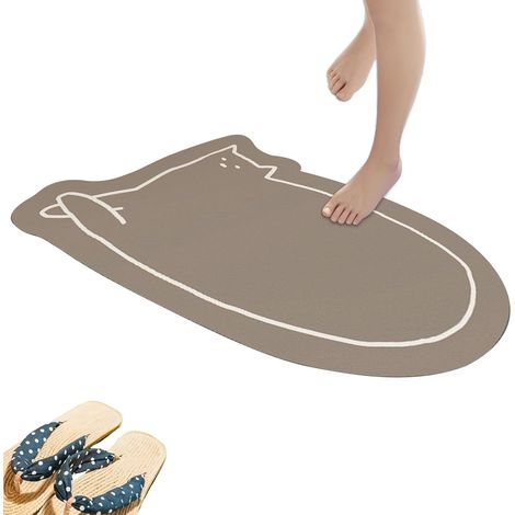 Tapis de bain , et douche pour rebord baignoire en terre diatomées , d'entrée semi-circulaire chat , (1/5)