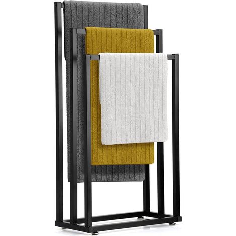 Porte-serviettes de salle de bain sur pied - Pour 3 serviettes - Noir - Rangement salle de bain (1/5)