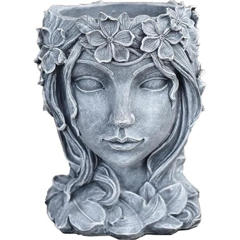 Maceta para plantas suculentas con forma de cabeza de mujer, jarrón de escritorio de resina, maceta creativa para el hogar y la oficina (gris) (1/5)