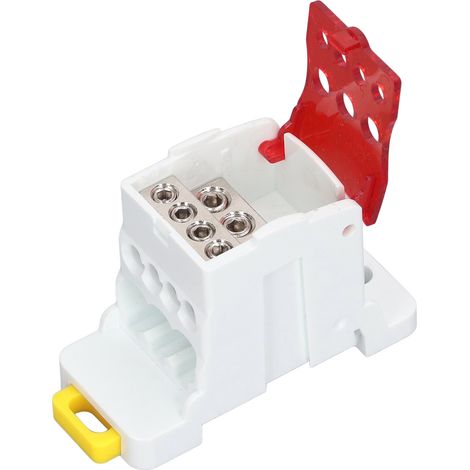Boîte de distribution à bornes sur rail DIN 690 V 80 A, avec bornes en laiton pour conducteurs épissables, pour appareils électroménagers (rouge). (1/5)