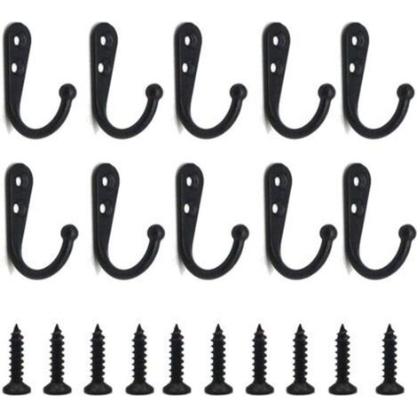 Set mit 20 schwarzen Wandhaken mit Schrauben zum Aufhängen von Schlüsseln, Handtüchern, Bademänteln und Taschen, um Platz zu sparen
