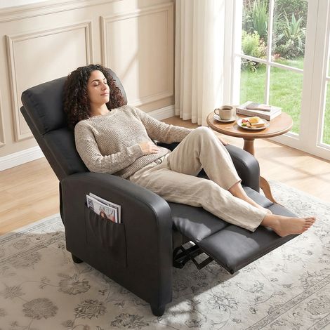 Fauteuil TV inclinable avec massage vibrant, fauteuil de massage avec fonction inclinable, 2 points de massage, fauteuil TV avec télécommande, poche latérale, similicuir pour salon, noir (1/5)