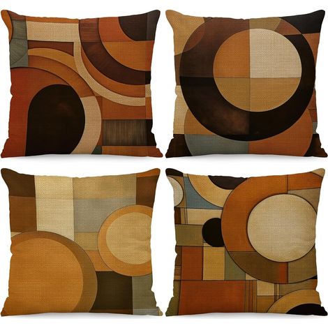 CCYKXA Kissenbezug 45x45 cm, 4er-Set abstrakte geometrische Patchwork-Kissenbezüge im Vintage-Stil, dekorative quadratische Leinenkissenbezüge (1/5)