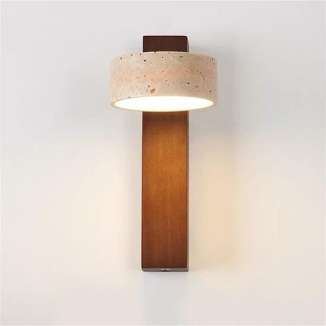 Applique Murale En Pierre Wabi-sabi, Applique Murale LED Rectangulaire Nordique En Bois, Angle Réglable, For Salon, Chambre À Coucher, Chevet, Couloir(Walnut) (1/5)