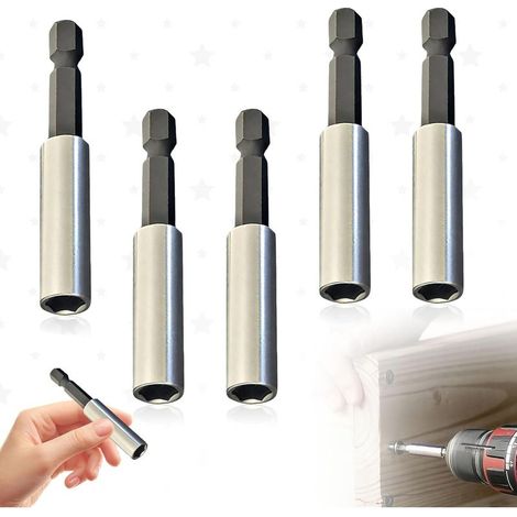 5 Pièces Porte embouts magnétiques, Extension d'embout à changement rapide 1/4" - 60 mm Porte-embout magnétique puissant pour perceuse électrique, visseuse à percussion, tournevis (1/5)
