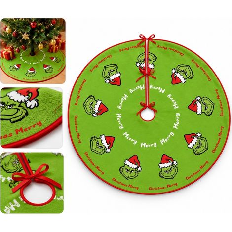Jupe de Sapin en Velours Vert Motif Gnomes 90 cm de Diametre Decoration de Noel pour Pied de Sapin (1/5)