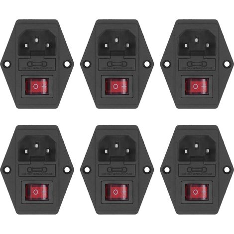 6 prises mâles modulaires IEC320 C14 avec interrupteur fusible 10A et voyant lumineux AC250V 3 broches pour alimentation électrique