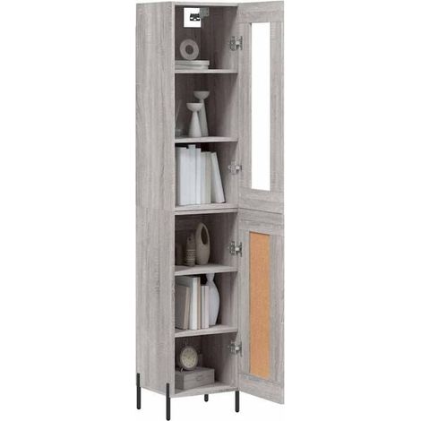 Buffet de Cuisine Haut en Bois d'Ingénierie, Style Sonoma Gris, 34,5 x 34 x 180 cm, Meuble de Rangement Vertical pour Salon et Salle à Manger (1/5)