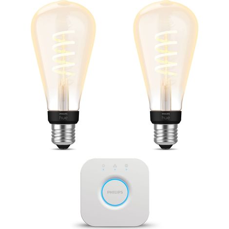 Philips Hue Kit de démarrage E27 avec 2 Ampoules à filament Edison Grande (ST72) Lumière blanche chaude à froide - Comprend 1 Bridge - White Ambiance (1/5)