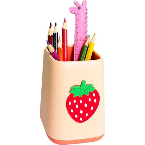 Joli porte-stylo de bureau, pot à crayons pour enfants, accessoire de rangement pour la maison et le bureau (Fraise) (1/5)