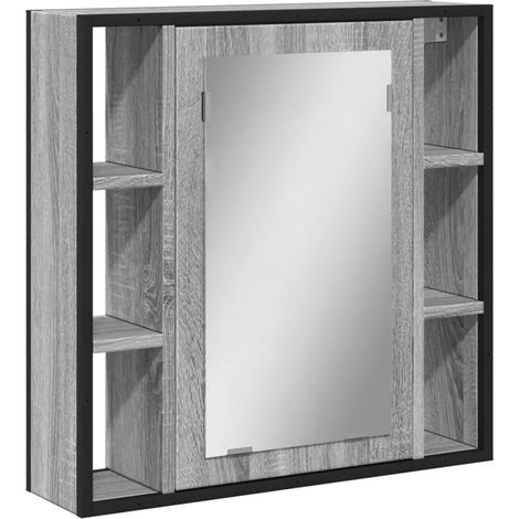 Mobiletto a specchio da bagno a parete 60 x 16 x 60 cm design elegante con vano contenitore in legno composito grigio 020049430