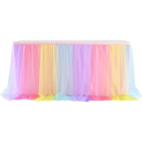 Lntyq Quatre Couleurs Tulle Jupe De Table Tutu Table Plinthe pour Rectangle ou Table Ronde pour Baby Shower De Mariage et De Fête d'anniversaire Décoration(185cm77cm, sans LED) (1/5)