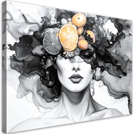 Tableau déco Femme avec des fruits sur la tête 60x40 (1/4)