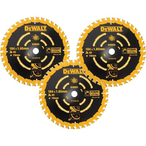 3 x Dewalt DT10303 Circular Saw Blades 184 x 16 x 40T Extreme Framing DWE560 (1/4)