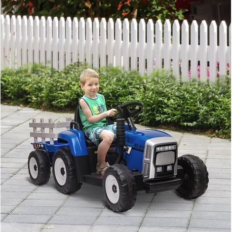 Trattore elettrico per bambini con rimorchio rimovibile, telecomando, 3-6 km/h, blu HAVRYA (1/3)