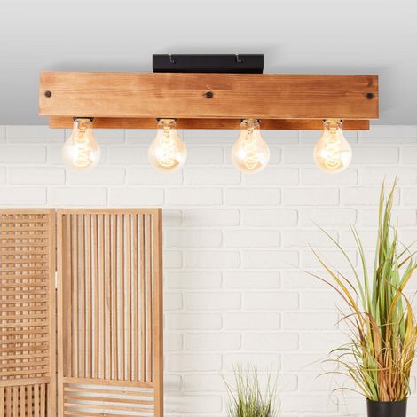 BRILLIANT Lampe, Calandra Deckenleuchte 4flg schwarz/holzfarbend, 4x A60, E27, 42W, Holz aus nachhaltiger Waldwirtschaft (FSC) (1/5)