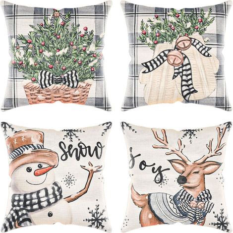 4 housses de coussin Noël, 40x40 cm, motif hivernal festif, housse coussin déco intérieure pour salon ou chambre (1/5)